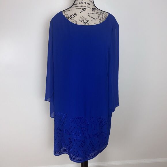 Tahari Arthur S Levine Women's XL Blue Sheath Dress 3/4 flutter sleeve - Picture 1 of 11